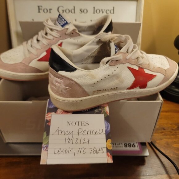 Golden Goose Ballstars Size 38 US 7.5-8 Pink Suede Red Star ⭐️ - Picture 1 of 10